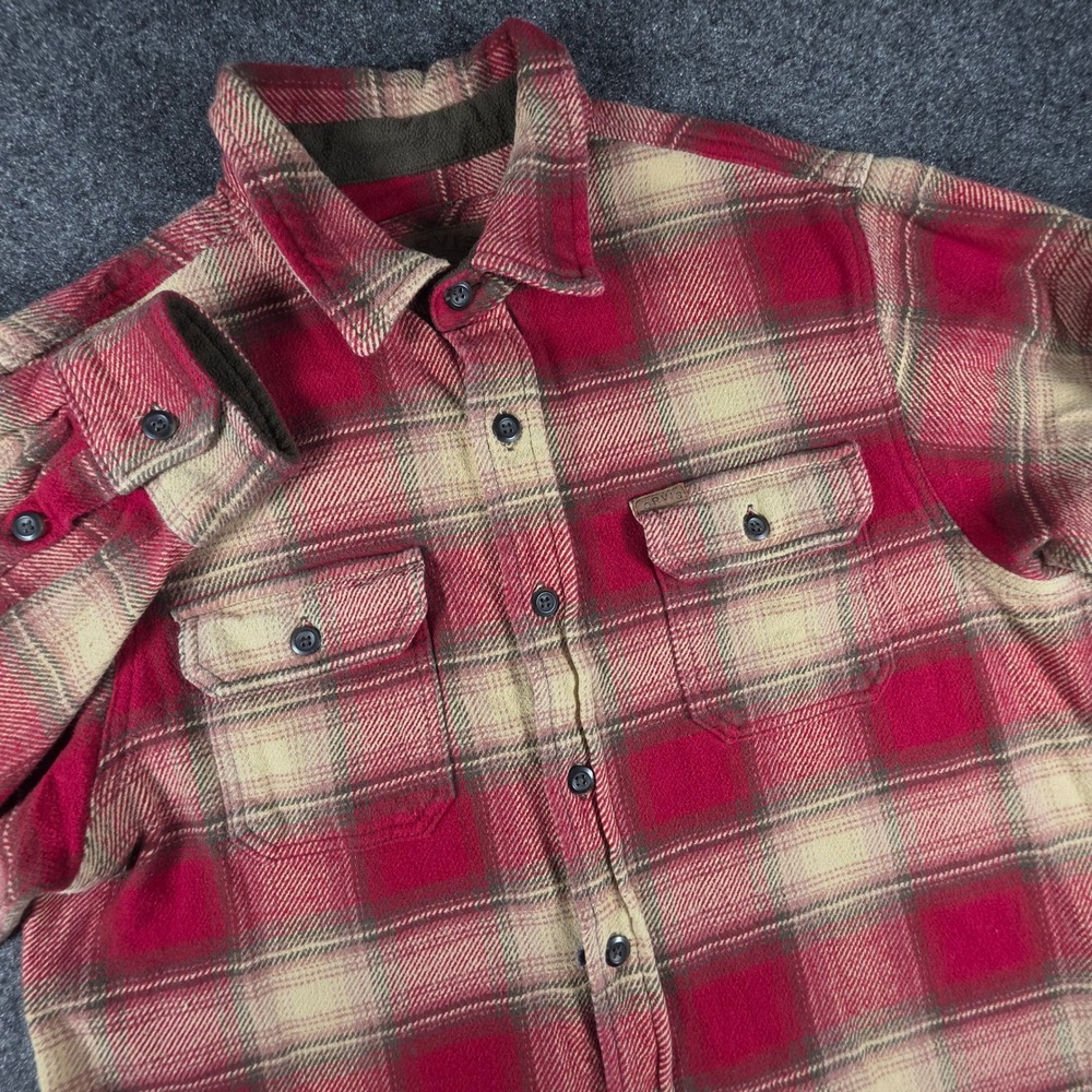 Orvis Heavyweight Flannel Shirt Jacket Shacket Mens Large Red Plaid Cotton